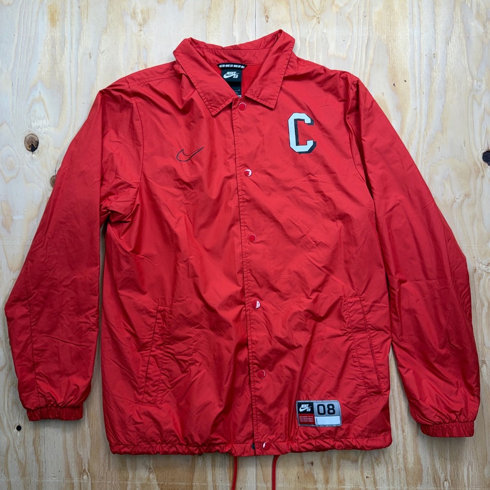 Nike SB Red Coaches Jacket Leopard Graphic Snap Front Mens Large